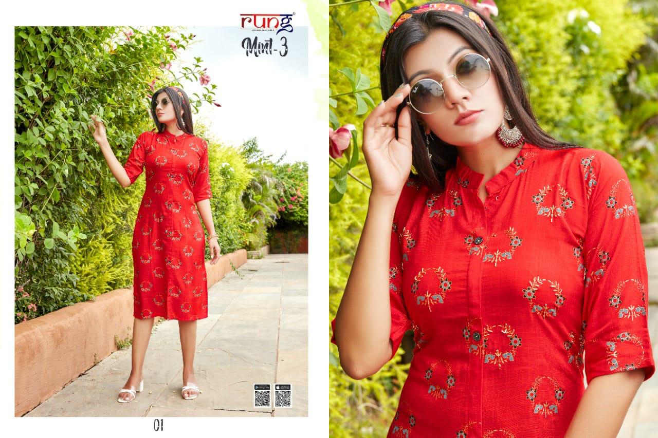 Rung Mint 3 Heavy Slub Rayon Casual Wear Designer Kurti Collection